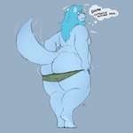 anthro big_butt blue_body blue_fur blue_hair butt canid canine canis chubby_girly clothing femboy fur hair male mammal minedoo moobs overweight overweight_anthro overweight_male slightly_chubby slightly_chubby_male solo tail tail_motion tailwag thick_thighs timbywuff underwear wolf
