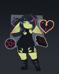 alternative_fashion black_hair blue_eyes clothed clothing female goth green_body green_skin hair humanoid_pointy_ears looking_at_viewer not_furry pointy_ears simple_background solo standing huffslove candy_(huffslove) goblin humanoid 2025 absurd_res hi_res