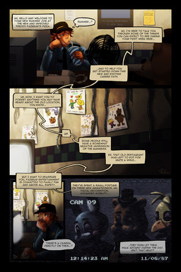 anthro beak bib bow_(feature) bow_tie button_(fastener) clothing electronics glowing greeting group hair hat headgear headwear machine male monitor text top_hat 5-prime five_nights_at_freddy's five_nights_at_freddy's_2 scottgames jeremy_fitzgerald phone_guy_(fnaf) toy_bonnie_(fnaf) toy_chica_(fnaf) toy_freddy_(fnaf) animatronic avian bear bird chicken galliform human lagomorph leporid mammal phasianid rabbit robot 2:3 comic english_text hi_res