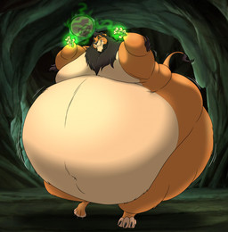 anthro belly big_belly claws clenched_teeth eye_scar facial_scar fangs feral fur green_magic immobile inside_cave levitation magic magic_inflation male mane morbidly_obese morbidly_obese_anthro morbidly_obese_male motion_lines navel nude obese obese_anthro obese_male overweight overweight_anthro overweight_male paws raised_tail scar smile solo standing tail tail_tuft teeth thick_thighs tuft whiskers wide_hips hectorthewolf disney the_lion_king scar_(the_lion_king) felid lion mammal mouse murid murine pantherine rodent 2026 hi_res