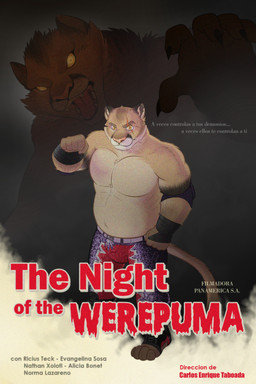 anthro bandage bulge clothing detailed_bulge footwear luchador male movie_poster musclegut muscular protective_gear solo toeless_footwear werecougar wrestler wrestling nathan_xolotl(artist) ricius_teck cougar felid feline mammal werecreature hi_res