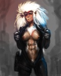 abs anthro big_breasts big_hair black_clothing blonde_hair blood blush bodily_fluids breasts clothing female flesh fur hair hanuma itoh_sei kemono leather looking_at_viewer lust muscular muscular_anthro muscular_female nipples nude partial_fur smile solo white_body white_fur neurodyne kouya_ni_kemono_doukokusu makura tomoe haplorhine mammal monkey primate 2012 4:5 comic sketch