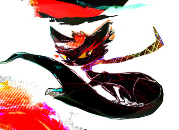 ambiguous_gender black_body black_fur black_tail feral fur hair red_hair smile solo tail naircat 2013 digital_drawing_(artwork) digital_media_(artwork) sketch