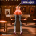 anthro butt clothing female footwear hooters_uniform socks solo monarquis hooters momo_(monarquis) felid mammal pantherine snow_leopard 3d_(artwork) absurd_res digital_media_(artwork) hi_res