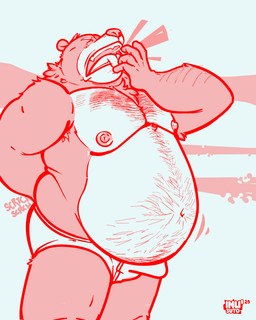 anthro belly belly_hair belly_overhang big_nipples body_hair briefs bulge chest_hair clothed clothing erection erection_under_clothing eyes_closed male nipples open_mouth overweight overweight_anthro overweight_male scratching scratching_butt solo tongue tongue_out underwear underwear_only yawn otusuni bear brown_bear grizzly_bear mammal ursine 2025 4:5 absurd_res digital_drawing_(artwork) digital_media_(artwork) hi_res sketch