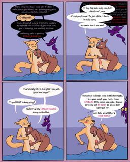 anthro balls bed_sheet bedding belly blush bodily_fluids brown_body brown_fur compliment cum cum_on_face cum_on_partner cumshot dialogue duo ejaculation fur genital_fluids genitals good_boy grabbing_sheets hand_holding handjob hug humanoid_genitalia humanoid_penis inner_monologue looking_pleasured male male/male nude_anthro nude_male orgasm_face penile penis praise relieved self_deprecation sex supporting_partner surprised sweat sweatdrop text thinking thought_bubble under_covers white_belly worried yellow_body yellow_fur ravalska poro_alska rav_alska canid canine deer fox mammal comic english_text hi_res