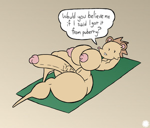 anthro balls big_breasts big_penis bottom_heavy breasts cheek_tuft curvy_figure dialogue erect_nipples facial_tuft featureless_feet feet fur genitals gynomorph half-erect hands_behind_head huge_penis humanoid_genitalia humanoid_penis inner_ear_fluff intersex logo lying navel nipples nude on_back penis solo speech_bubble spherical_breasts tan_body tan_fur text thick_thighs tuft vein veiny_penis wide_hips thatdawgmurray natural_habitat_shorts lisa_(natural_habitok) eulipotyphlan hedgehog mammal aliasing artist_logo artist_name digital_media_(artwork) english_text hi_res signature