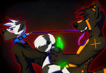 anthro bdsm bioluminescence blue_eyes bottomless butt clothed clothing collar dominant dominant_male duo erection female genitals glowing glowing_genitalia glowing_penis green_penis hoodie hot_dogging leash male male/female master nude penis petplay red_eyes roleplay rubbing sex stripes submissive submissive_female topwear mangoweasel shilow canid canine canis domestic_dog mammal shiba_inu spitz wolf
