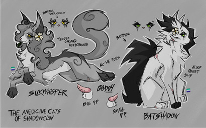 accessory aloof animal_genitalia animal_penis balls big_penis black_body black_fur crossed_legs curly_hair duo eye_bags eyeliner feline_genitalia feline_penis feral flower flower_in_hair fur genitals grey_background grey_body grey_fur hair hair_accessory half-closed_eyes herbs looking_at_viewer lying_on_ground makeup male narrowed_eyes on_ground paws penis plant scar scars_all_over simple_background small_penis smile smiling_at_viewer spikes spikes_(anatomy) text tired white_body white_fur cloud04 warriors_(book_series) batshadow_(cloud04) fan_character silkwhisper_(cloud04) domestic_cat felid feline felis mammal 16:10 absurd_res colored_sketch english_text hi_res sketch widescreen