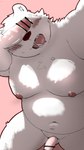 anthro belly big_belly blush bodily_fluids drooling duo kemono male male/male moobs nipples overweight overweight_male pink_background saliva simple_background solo_focus menmen_kesinn bear mammal 2024 9:16 censored hi_res