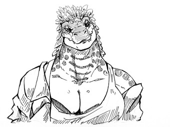 anthro big_breasts bra bra_slip breasts cleavage clothed clothing exposed_shoulder feathers female head_tilt highlights_(coloring) looking_at_viewer shirt smile solo teeth topwear underwear krocoart_116 it-rex cleopatra_(casimyrcsko) scalie 4:3 digital_media_(artwork) hi_res monochrome