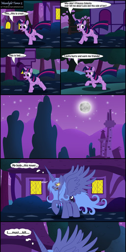blue_body blue_feathers blue_hair clothing costume cutie_mark fangs feathered_wings feathers female feral fur group hair horn long_hair moon multicolored_hair night purple_body purple_fur purple_hair quadruped scared short_hair star tail teeth text two_tone_hair wings young young_feral toxic-mario friendship_is_magic hasbro my_little_pony mythology apple_bloom_(mlp) princess_luna_(mlp) scootaloo_(mlp) twilight_sparkle_(mlp) equid equine mammal mythological_creature mythological_equine pegasus unicorn werecreature wereequine werehorse werepony winged_unicorn absurd_res comic english_text hi_res long_image tall_image