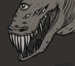 ambiguous_gender fangs feral multi_eye nightmare_fuel solo teeth what_has_science_done banrai monster scalie greyscale monochrome sketch