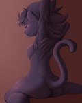 anthro black_body black_fur blush breasts butt eyes_closed female fur hair messy_hair nude painting rear_view simple_background solo stretching carameltsi rivals_of_aether clairen_(rivals_of_aether) felid mammal pantherine 4:5 absurd_res hi_res