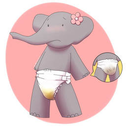 anthro clothed clothing diaper embarrassed feces female simple_background soiled soiled_diaper solo unclean_diaper used_diaper wearing_diaper furrychrome babar_(franchise) nelvana celeste_(babar_the_elephant) elephant elephantid mammal proboscidean digital_media_(artwork) hi_res