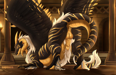 anus backsack balls bath bathhouse big_breasts black_body breasts butt feathered_wings feathers feral fur genitals male penis presenting presenting_anus presenting_balls presenting_hindquarters presenting_penis raised_tail slightly_chubby solo stripes tail warm_lighting white_body white_fur wings lupinera mythology dragon mythological_creature mythological_scalie scalie hi_res warm_colors