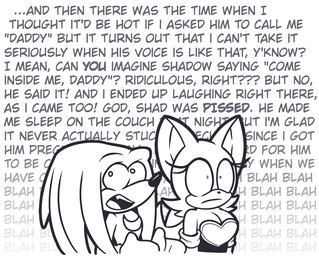 anthro clothed clothing dialogue duo female male shocked text text_background wall_of_text jadegullyzone sega sonic_the_hedgehog_(series) knuckles_the_echidna rouge_the_bat bat echidna mammal monotreme 2018 black_and_white digital_drawing_(artwork) digital_media_(artwork) english_text line_art monochrome