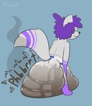 anthro big_ears bodily_noises butt clothed clothing diaper diaper_fetish diaper_only diaper_squish diaper_use element_drop_shadow excessive_feces eyes_closed feces feet fluffy fluffy_tail full_diaper fur grey_body grey_fur hindpaw holding_diaper hyper hyper_feces hyper_mess hyper_soiling long_ears male onomatopoeia padding paws pooping purple_body purple_fur relieved sagging_diaper scatplay simple_background soiled_diaper soiling soiling_diaper solo sound_effects standing tail text text_drop_shadow topless touching_diaper unclean_diaper used_diaper vowelless vowelless_sound_effect wearing_diaper worried worried_face worried_look ritzcat cooper_(ritzcat) canid canine fox mammal 2021 english_text hi_res