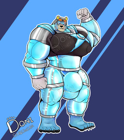 anthro big_bulge bulge clothing detailed_bulge eyewear fangs flexing goggles male nipple_outline pawpads scar solo teeth tight_clothing uniform donisette super_sentai uchu_sentai_kyuranger commander_big_bear alien bear mammal absurd_res hi_res