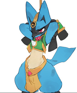 ambiguous_gender anthro ball_gag blue_body blue_fur blush blush_lines bound chest_spike clothed clothing crop_top fur gag hands_behind_head holowear_(pokemon) partially_clothed raised_arms red_eyes shirt simple_background skimpy small_waist solo spikes spikes_(anatomy) standing tail topwear white_background wide_hips ramssa nintendo pokemon pokemon_unite ruins_style_lucario generation_4_pokemon lucario pokemon_(species) 2025 digital_media_(artwork)