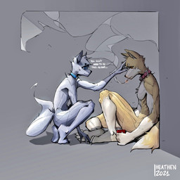 abs anthro biceps bloom blue_collar blue_eyes bright_light cheek_tuft cigarette collar collarbone duo eyelashes facial_tuft femboy fluffy fur gesture glistening glistening_body glowing glowing_eyes hair humanoid_hands male muscular muscular_anthro muscular_male muscular_thighs narrowed_eyes neckwear pecs red_collar simple_background smile smoke smoking tail tail_motion tailwag text triceps tuft white_body white_fur white_hair yellow_body yellow_eyes yellow_fur chainsawoof(heathen) canid canine canis domestic_dog mammal shiba_inu spirit spitz 1:1 digital_drawing_(artwork) digital_media_(artwork) digital_painting_(artwork) high_contrast painting_(artwork) traditional_media_(artwork)