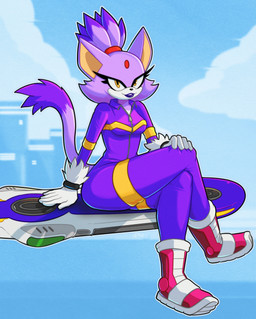 anthro bodysuit clothing female hair lipstick looking_at_viewer makeup multicolored_hair purple_hair purple_lipstick skinsuit smile solo tight_clothing two_tone_hair yellow_eyes roboticsteve sega sonic_the_hedgehog_(series) blaze_the_cat domestic_cat felid feline felis mammal absurd_res hi_res