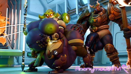 anthro armor balls belly big_balls big_belly big_breasts big_butt big_penis bodily_fluids breasts butt clothing cum duo erection facial_piercing female genital_fluids genitals headgear helmet horn huge_belly huge_breasts huge_butt huge_penis humanoid_genitalia humanoid_penis hyper hyper_genitalia hyper_penis looking_back machine male male/female muscular muscular_anthro muscular_male nipples nose_piercing nude penis piercing pregnant pregnant_anthro pregnant_female pregnant_taur taur_lower_pregnancy thick_thighs weapon wide_hips anonymousfm blizzard_entertainment european_mythology greek_mythology mythology overwatch minotaur_reinhardt orisa_(overwatch) reinhardt_(overwatch) bovid bovine mammal minotaur omnic robot taur 16:9 3d_(artwork) 4k absurd_res digital_media_(artwork) hi_res widescreen