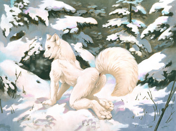 all_fours animal_genitalia animal_vulva anthro anus black_nose breasts brown_eyes butt canine_genitalia canine_vulva detailed_background digitigrade female fluffy footprint forest fur genitals looking_at_viewer looking_back nude open_mouth outside pawpads paws plant presenting presenting_hindquarters raised_tail seductive side_boob smile snow solo tail tree vulva white_body white_fur winter scale_(artist) arctic_fox canid canine fox mammal true_fox 2018 oil_painting_(artwork) painting_(artwork) traditional_media_(artwork) traditional_painting_(artwork)