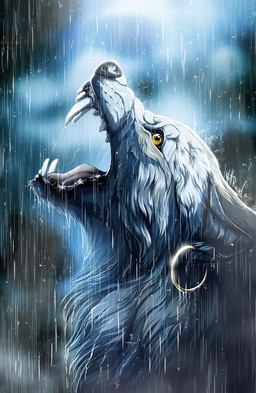 black_lips black_nose ear_piercing ear_ring feral fur lips open_mouth piercing raining ring_piercing teeth tongue white_body white_fur yellow_eyes wolfroad canid canine canis mammal wolf 2015 digital_media_(artwork) hi_res