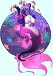 anthro big_breasts breasts female fur group hair nipples pink_body pink_fur purple_hair solo_focus split_form napalm_(artist) selene_leni canid canine fish fox hybrid mammal marine merfolk digital_media_(artwork) hi_res shaded