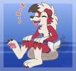 anthro clothing diaper feces happy male pooping scatplay soiled_diaper soiling solo unclean_diaper used_diaper ritzcat nintendo pokemon canid canine generation_7_pokemon lycanroc mammal midnight_lycanroc pokemon_(species) hi_res