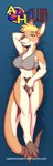 3_toes adrian_gray ah_club anthro blonde_hair bottomless brown_body brown_fur clothed clothing dakimakura dakimakura_design english_text eyebrows featureless_crotch feet female full-length_portrait fur hair half-closed_eyes hand_behind_head hi_res kangaroo looking_at_viewer lying macropod mammal marsupial narrowed_eyes on_back portrait pouch_(anatomy) rick_griffin short_hair solo text toes topwear two_tone_tail url white_body white_fur