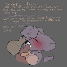 ambiguous_gender anthro bodily_fluids cum cum_in_mouth cum_inside cum_on_tongue dialogue disembodied_hand disembodied_penis duo finger_in_mouth genital_fluids genitals lidded_eyes male male/ambiguous open_mouth penis penis_grab profanity rodent_tail text thumb_in_mouth tongue slideshowart bramble_(amoderaterobo) slide_(slideshowart) mammal mouse murid murine rodent english_text