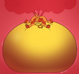 air_inflation anthro belly belly_expansion big_belly big_butt black_eyebrows black_nose bloated blush bodily_fluids butt creaking_belly embarrassed expansion eyebrows eyes_closed fart fart_cloud fart_fetish front_view groan groaning_belly hair huge_belly hyper hyper_belly hyper_fart hyper_inflation immobile inflation jewelry lying male motion_lines multicolored_body necklace on_front onomatopoeia orange_body orange_hair orange_tail red_background red_ears red_fart_cloud simple_background solo sound_effects sweat sweatdrop tail teeth text two_tone_body yellow_body v1sage mob_entertainment poppy_playtime smiling_critters dogday_(poppy_playtime) canid canine canis domestic_dog mammal 2025 colored digital_media_(artwork) hi_res shaded signature