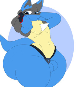 anthro balls big_butt blue_body blue_eyes blue_fur butt chastity_cage chastity_device flat_chastity_cage fur genitals male nude solo standing tail thick_thighs wearing_chastity_cage wearing_chastity_device wristband zeglo-official nintendo pokemon puro_(puro115) canid canine generation_4_pokemon lucario mammal pokemon_(species) absurd_res digital_media_(artwork) hi_res