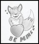 anthro black_border border fangs female flat_chested hair heart_symbol holidays nipples open_mouth short_hair smile solo teeth text young young_anthro young_female reddragonkan valentine's_day canid canine fox mammal english_text graphite_(artwork) monochrome traditional_media_(artwork)