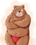 anthro asian_clothing belly black_nose blush bodily_fluids brown_body brown_fur bulge clothing detailed_bulge east_asian_clothing fundoshi fur japanese_clothing kemono male navel overweight overweight_male red_clothing red_fundoshi red_underwear sweat underwear snow_utamaru mihoyo zenless_zone_zero ben_bigger bear mammal 2024 hi_res