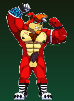 anthro areola armpit_hair balls beard biceps big_chest biped blue_eyes body_hair boots chest_fur chest_hair claws clothing erection facial_hair footwear footwear_only genitals glans glistening glistening_eyes hair hairy humanoid_genitalia humanoid_penis male male_anthro mostly_nude muscular muscular_anthro muscular_male nipples penis plantigrade pubes shoes smile smiling_at_viewer solo toe_claws wulfblack activision crash_bandicoot_(series) crunch_bandicoot bandicoot mammal marsupial hi_res