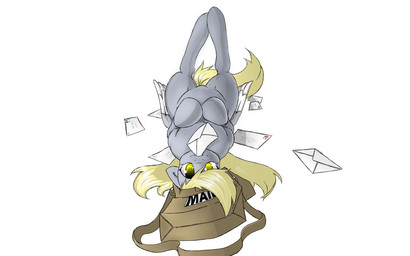 bag blonde_hair delivery_(commerce) delivery_employee envelope feathered_wings feathers female feral grey_body grey_feathers hair letter mail messenger_bag mouth_hold postal_carrier postal_delivery simple_background solo tail upside_down white_background wings yellow_eyes shnider friendship_is_magic hasbro my_little_pony mythology derpy_hooves_(mlp) equid equine mammal mythological_creature mythological_equine pegasus 16:10 2011 wallpaper widescreen