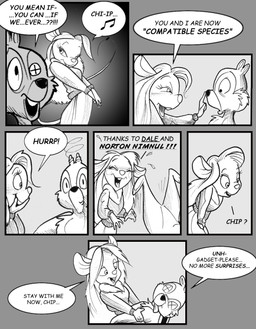 anthro blush bomber_jacket breasts buckteeth clothing constricted_pupils dress duo fainted female happy holding_another humor legs_up male mind_break musical_note musical_symbol pupils shocked sing-song small_pupils symbol tail teeth text tongue tongue_out twisted_ears what_has_science_done chris_fischer chip_'n_dale_rescue_rangers disney chip_(disney) gadget_hackwrench chipmunk ground_squirrel mammal mouse murid murine rodent sciurid comic english_text hi_res