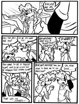 anthro bathrobe clothing duo female legs_up male male/female robe scarf text david_hopkins jack_(webcomic) amanda_royale drip_(jack) canid canine fox hybrid mammal murid murine rat rodent comic english_text hi_res monochrome