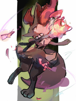 3_fingers 3_toes ambiguous_anthro ambiguous_gender anthro arm_tuft big_tail biped black_body black_fur cheek_tuft chest_tuft digitigrade dipstick_tail dutch_angle facial_tuft feet fingers flesh_fang front_view fur hip_tuft holding_object holding_stick inner_ear_fluff looking_away markings multicolored_body multicolored_fur nude_ambiguous nude_anthro on_one_leg open_mouth open_smile orange_body orange_eyes orange_fur orange_inner_ear_fluff orange_nose orange_tail_tip shoulder_tuft simple_background smile snout solo standing stick tail tail_markings toes tuft two_tone_tail white_bars white_body white_fur yellow_body yellow_fur yellow_tail ikei nintendo pokemon braixen canid generation_6_pokemon mammal pokemon_(species) 2023 3:4 colored_sketch digital_drawing_(artwork) digital_media_(artwork) full-length_portrait hi_res japanese_description portrait signature sketch translated_description
