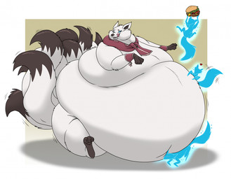9_tails belly belly_worship big_belly blue_eyes body_worship bracelet burger claws cuddling female feral food fur head_turned heart_symbol holding_burger holding_food holding_object huge_belly hyper hyper_belly jewelry licking licking_lips morbidly_obese morbidly_obese_female morbidly_obese_feral mostly_nude motion_lines multi_tail nude obese obese_female obese_feral overweight overweight_female overweight_feral paws scarf sitting solo tail tail_motion tailwag tongue tongue_out white_body white_fur hectorthewolf fan_character canid canine fox fox_spirit ghost mammal spirit 2026 hi_res