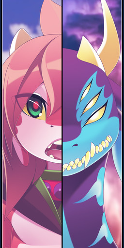 anthro border day detailed_background duo hair horn open_mouth outside sky split_screen teeth tongue transparent_border rudragon mythology ru_(rudragon) dragon mythological_creature mythological_scalie scalie 2021 alpha_channel bust_portrait digital_media_(artwork) hi_res portrait