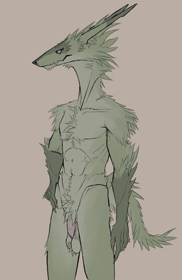 anthro athletic athletic_male ball_tuft balls chest_tuft claws flaccid foreskin fur genitals green_balls green_body green_fur hand_on_hip humanoid_genitalia humanoid_penis long_ears looking_back male nude nude_male penis pubes purple_eyes red_penis saggy_balls simple_background snout solo standing tuft unretracted_foreskin bullchicken mythology dragon furred_dragon furred_scalie mythological_creature mythological_scalie scalie colored digital_drawing_(artwork) digital_media_(artwork) flat_colors portrait three-quarter_portrait