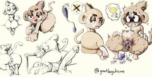4_fingers all_fours anthro anus bedroom_eyes bloon blush bodily_fluids crouching duo female female_focus fingers flat_chested genital_fluids genitals human_on_anthro interspecies larger_male looking_at_viewer lying male male/female narrowed_eyes noseless on_back on_side penis precum seductive sex_toy shortstack shortstack_female simple_background sitting size_difference smaller_female sound_effects sweat tongue tongue_out vaginal_fluids vulva white_background goatboydraws bloons_tower_defense ninja_kiwi haplorhine human mammal monkey primate 2022 hi_res signature