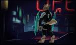 building club_(weapon) detailed_background light_armor male melee_weapon neon_lights nightstick paws raining science_fiction solo weapon zappydoesart canid canine canis mammal wolf 5:3 absurd_res hi_res