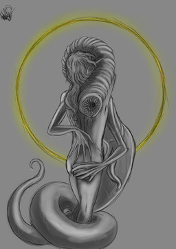 anthro duo genitals hair hug hugging_another intersex intersex/male leech_man long_hair male penis prehensile_penis tail teeth teratophilia fledgedragonfox elden_ring fromsoftware tarnished_(elden_ring) annelid humanoid leech monster worm greyscale monochrome