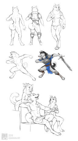 anthro anthro_on_anthro armor black_body black_fur black_nose bottomwear breasts butt clothed clothed_anthro clothed_male clothing fangs female fur group loincloth male male/female massage melee_weapon multicolored_body multicolored_fur navel nude nude_anthro nude_female nude_male sword tail teeth towel trio two_tone_body two_tone_fur weapon white_body white_fur zaush canid canine canis domestic_dog husky mammal nordic_sled_dog spitz 2018 absurd_res hi_res sketch