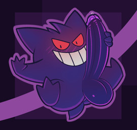 balls big_balls big_penis blush bodily_fluids genital_fluids genitals holding_own_penis holding_penis huge_balls huge_penis humanoid_genitalia humanoid_penis looking_at_viewer male outline penis precum purple_balls purple_body purple_penis red_eyes solo tail toothy_grin gemsum nintendo pokemon generation_1_pokemon gengar ghost pokemon_(species) spirit hi_res
